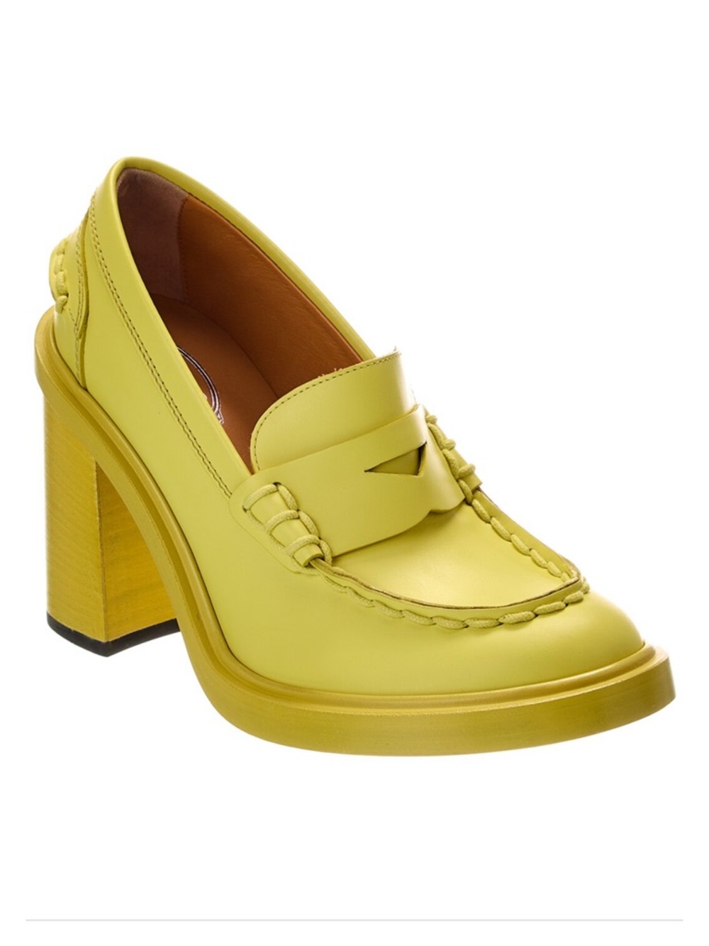Tod’s Heeled Leather Penny Loafers Pumps Chunky Margherita Neon Slip On 36.5 NEW - Picture 6 of 7